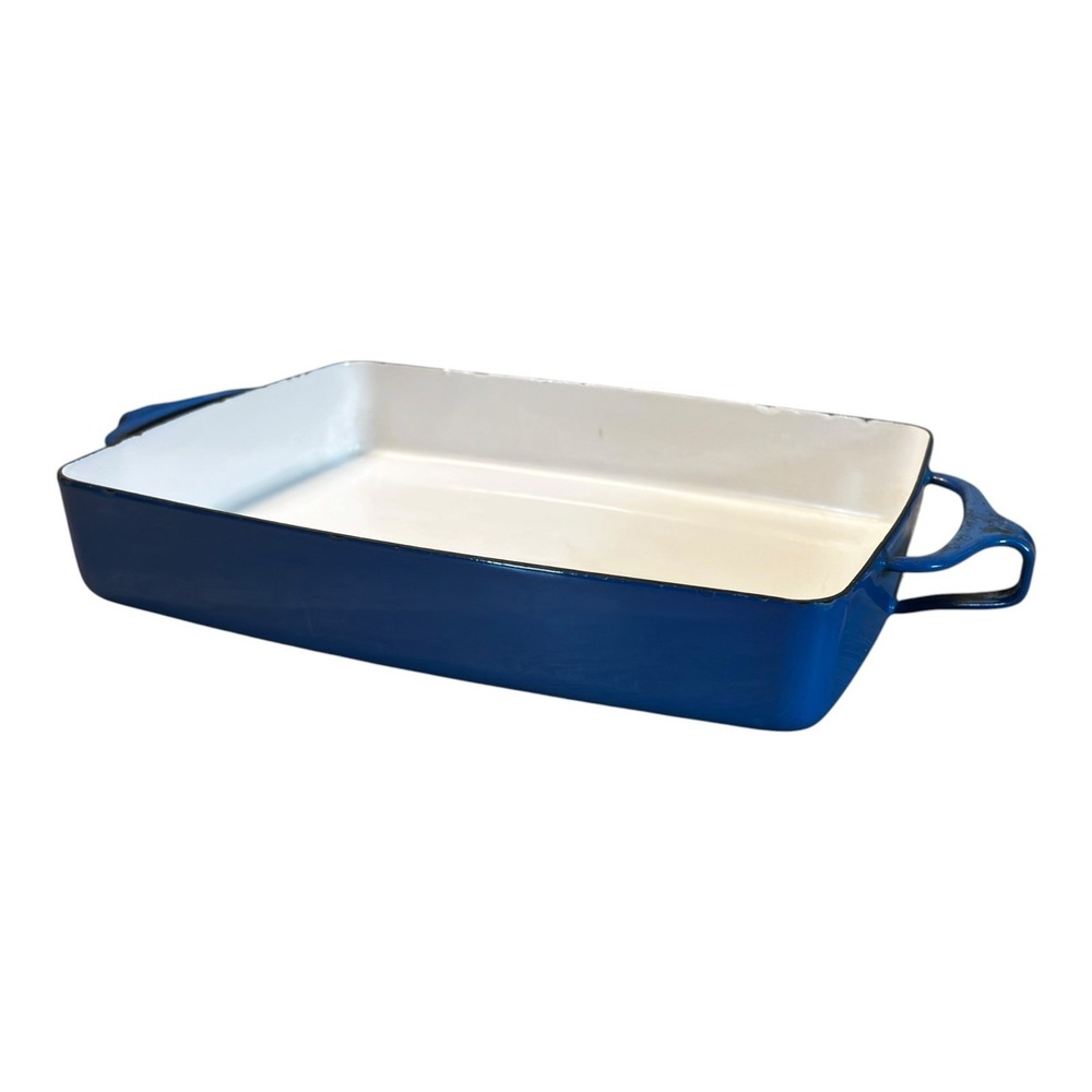 Vintage Dansk Blue Enamel Cast Iron Medium Baking Lasagna Pan 11x8